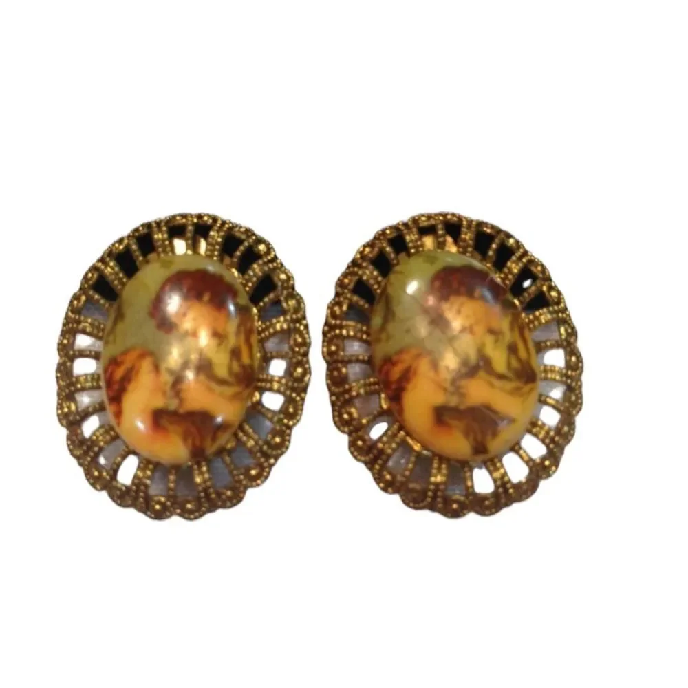 Vintage Victorian Fragonard Courting Scene Earrings